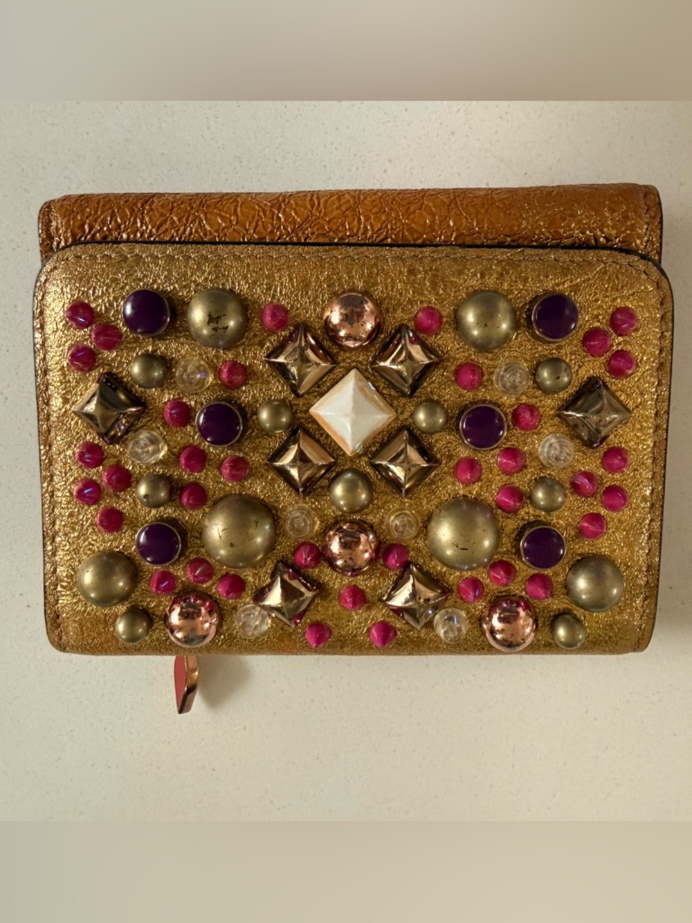 Christian Louboutin Gold Metallic Studded Jewel Wallet